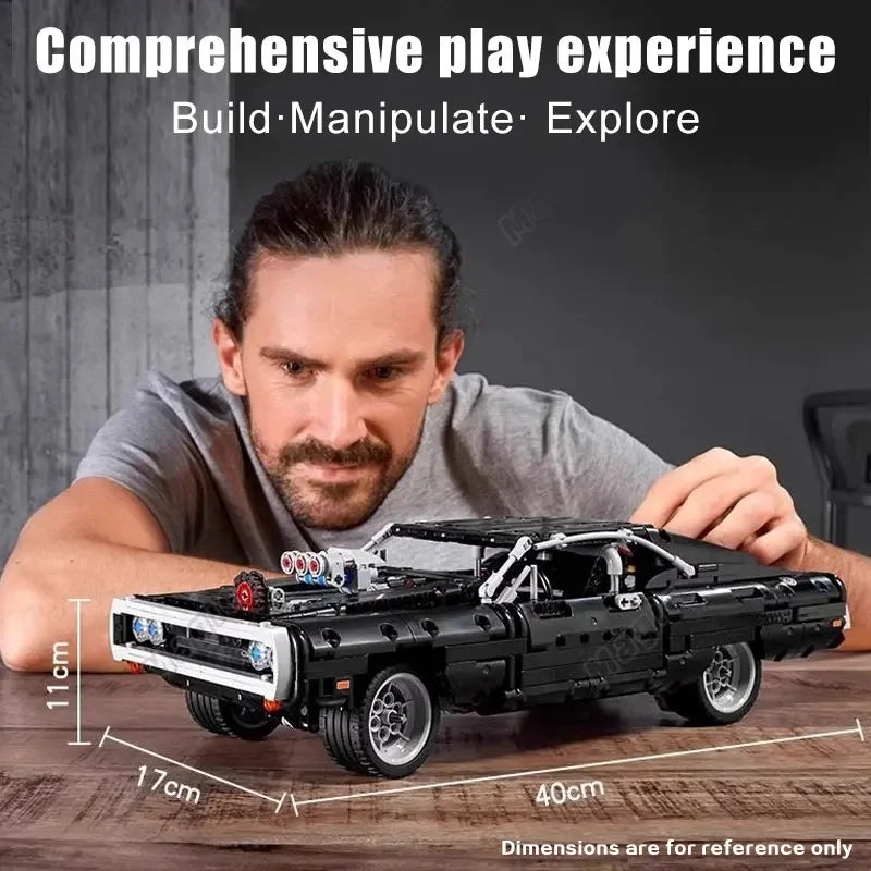 Dodge Challenger 1077PCS Racing Car Bausteine-Set – Lernspielzeug der Serie „Mechanik“ (schwarzes Auto)