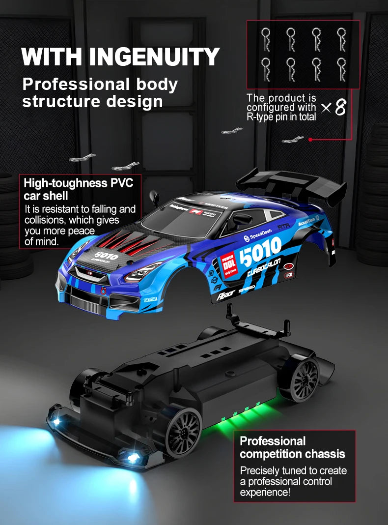 RC Drift Cars 2.4G 4WD, Maßstab 1:24, ferngesteuertes Rennauto, Austauschbare Reifen, Hochgeschwindigkeits-Drift-Rennfahrzeug