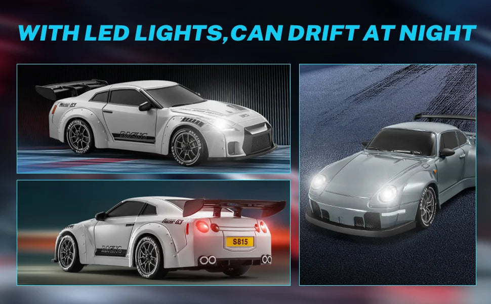 RC Drift Car 2,4 GHz, Maßstab 1:24, Allradantrieb, 20 km/h, Hochgeschwindigkeits-Fernsteuerungsauto mit LED-Leuchten, Driftreifen