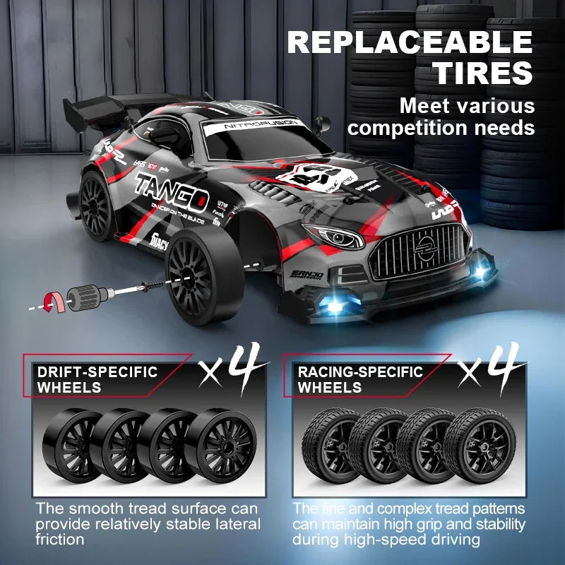 RC Drift Cars 2.4G 4WD, Maßstab 1:24, ferngesteuertes Rennauto, Austauschbare Reifen, Hochgeschwindigkeits-Drift-Rennfahrzeug