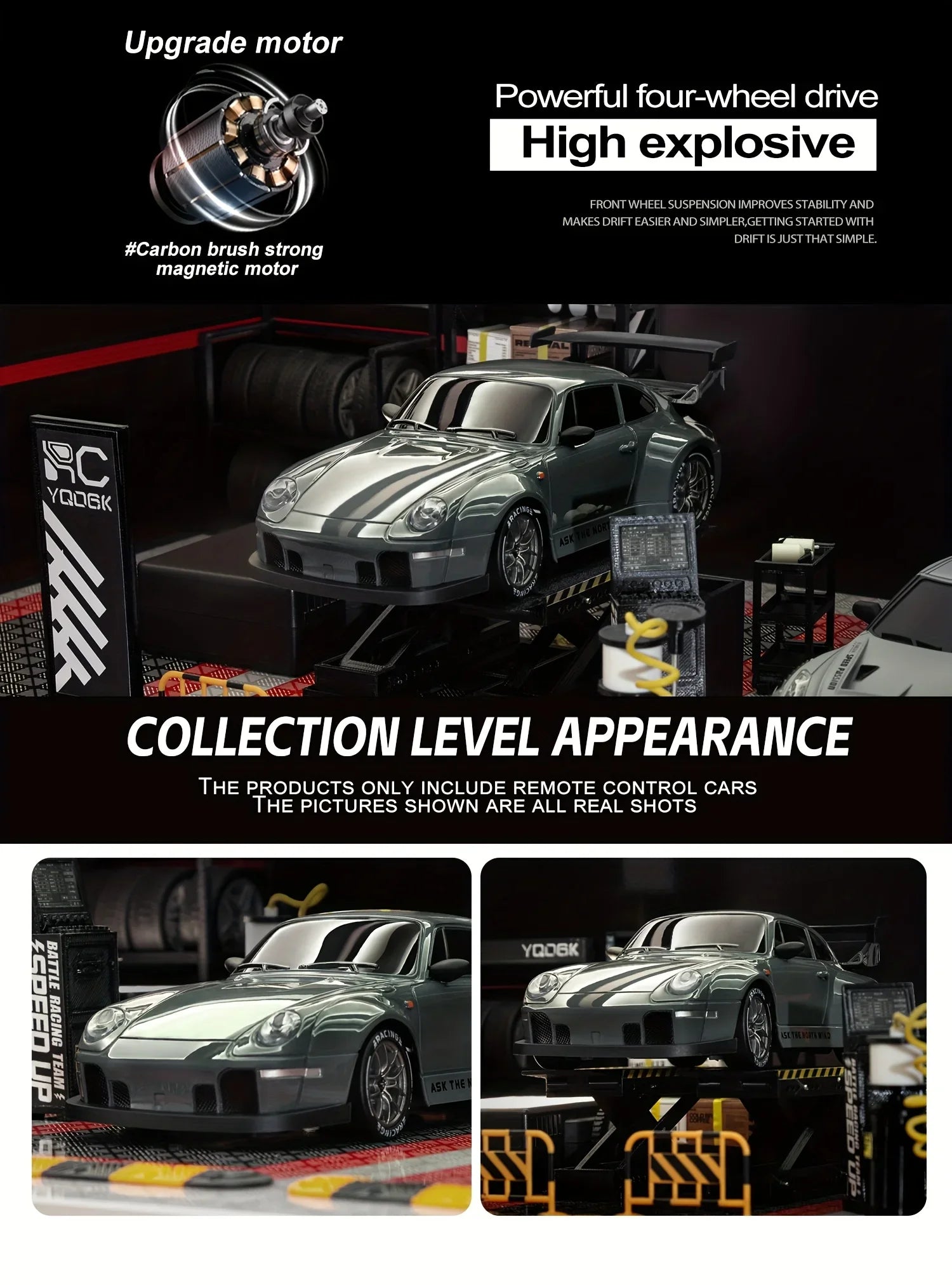 RC Drift Car 2,4 GHz, Maßstab 1:24, Allradantrieb, 20 km/h, Hochgeschwindigkeits-Fernsteuerungsauto mit LED-Leuchten, Driftreifen