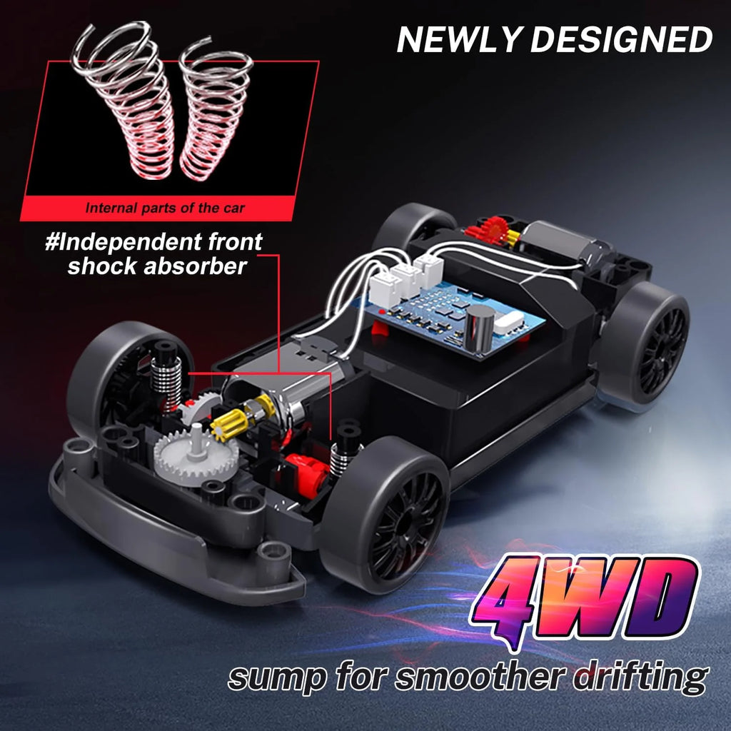 RC Drift Car 2,4 GHz, Maßstab 1:24, Allradantrieb, 20 km/h, Hochgeschwindigkeits-Fernsteuerungsauto mit LED-Leuchten, Driftreifen