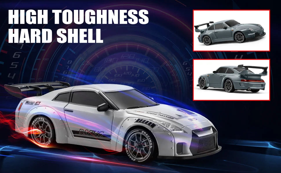 RC Drift Car 2,4 GHz, Maßstab 1:24, Allradantrieb, 20 km/h, Hochgeschwindigkeits-Fernsteuerungsauto mit LED-Leuchten, Driftreifen