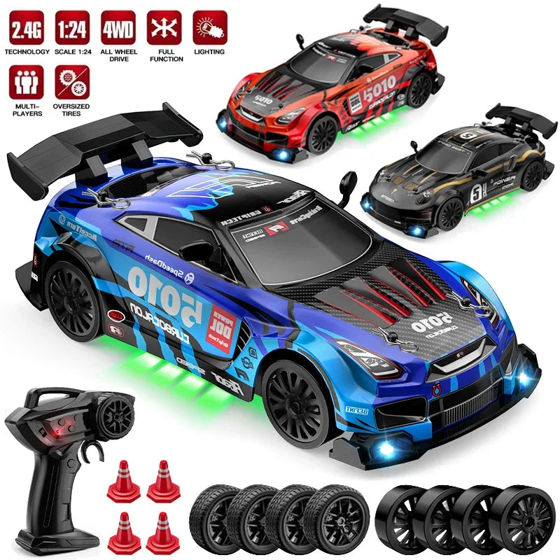 RC Drift Cars 2.4G 4WD, Maßstab 1:24, ferngesteuertes Rennauto, Austauschbare Reifen, Hochgeschwindigkeits-Drift-Rennfahrzeug