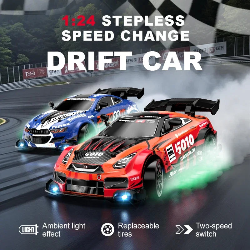 RC Drift Cars 2.4G 4WD, Maßstab 1:24, ferngesteuertes Rennauto, Austauschbare Reifen, Hochgeschwindigkeits-Drift-Rennfahrzeug