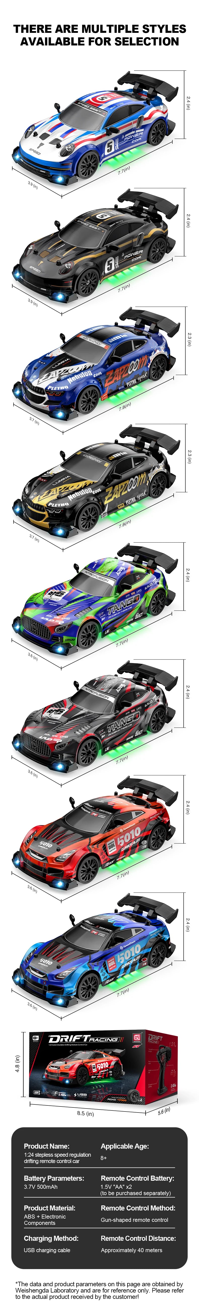 RC Drift Cars 2.4G 4WD, Maßstab 1:24, ferngesteuertes Rennauto, Austauschbare Reifen, Hochgeschwindigkeits-Drift-Rennfahrzeug
