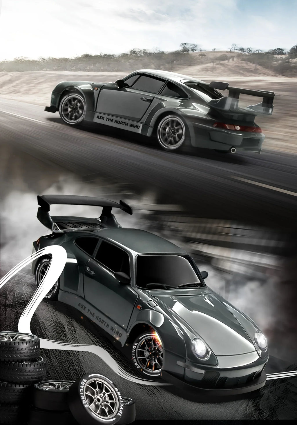 RC Drift Car 2,4 GHz, Maßstab 1:24, Allradantrieb, 20 km/h, Hochgeschwindigkeits-Fernsteuerungsauto mit LED-Leuchten, Driftreifen